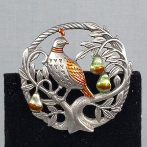 Vintage 1986 "JJ" Jonette Jewelry Pewter Partridge in a Pear Tree X-mas Brooch